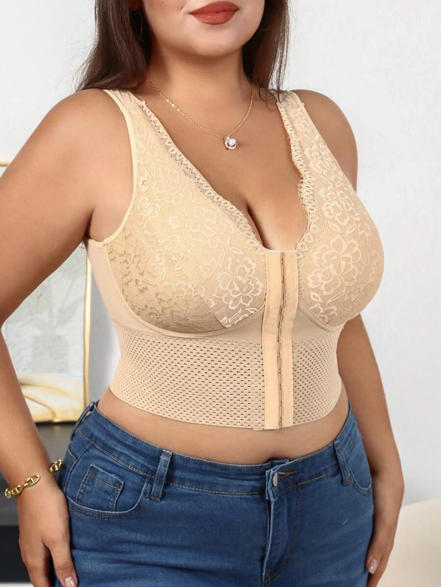 Women's Plus Size Lace Patchwork Shaping Camisole - Sexy Solid Color Body Shaper