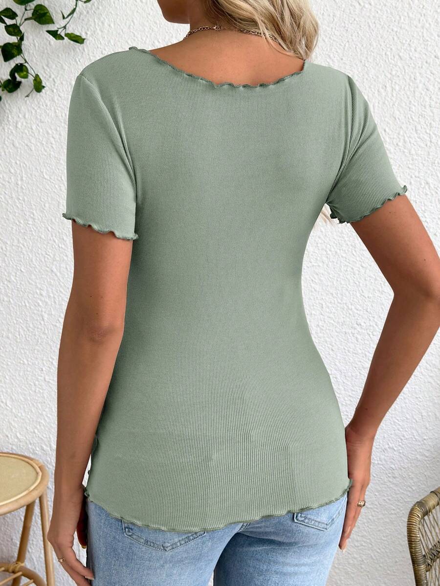 Maternity V-Neck Short Sleeve Belted T-Shirt - Casual Colorblock Regular Fit Summer Knit Top