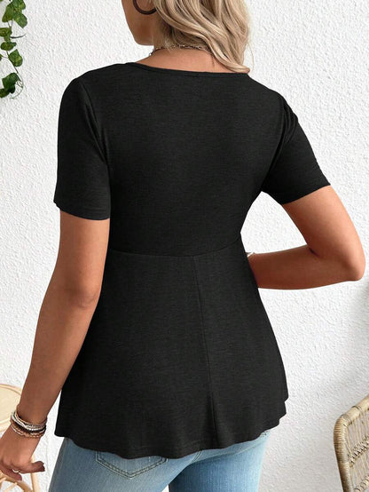 Maternity T-Shirt - Solid Color Front Tie Casual Short Sleeve Soft Stretch, Everyday Pregnancy