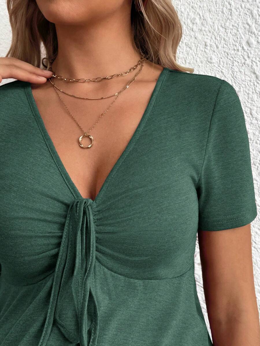 Maternity T-Shirt - Solid Color Front Tie Casual Short Sleeve Soft Stretch, Everyday Pregnancy
