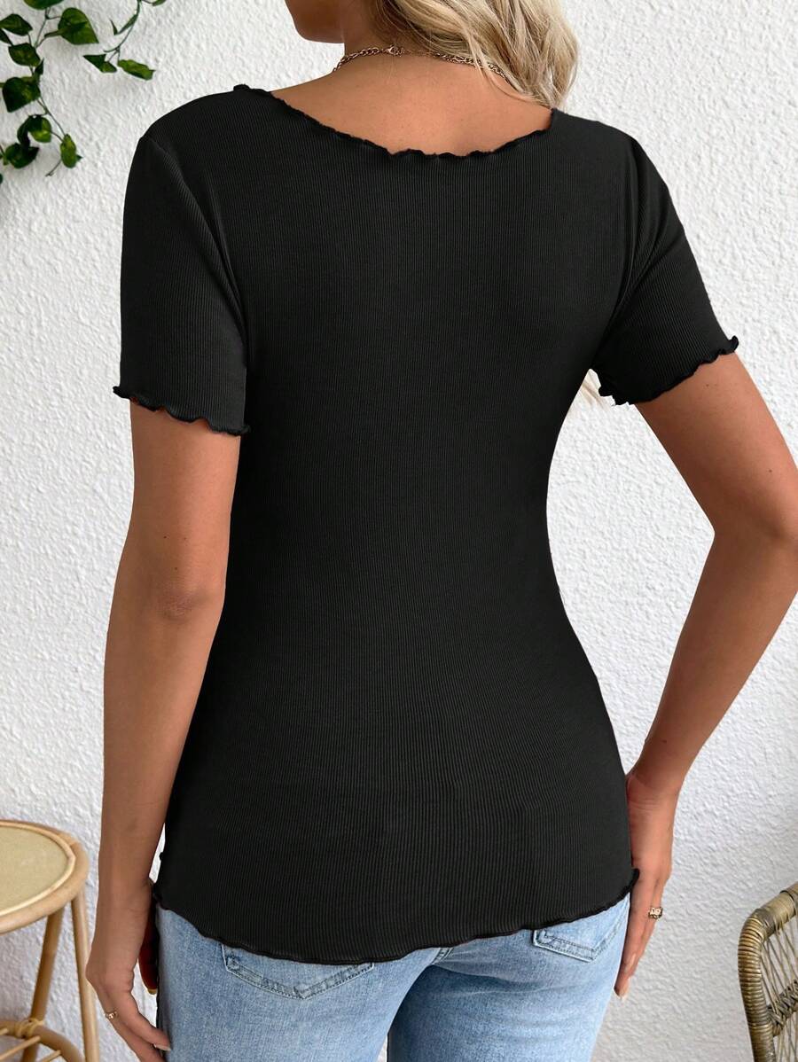 Maternity V-Neck Short Sleeve Belted T-Shirt - Casual Colorblock Regular Fit Summer Knit Top