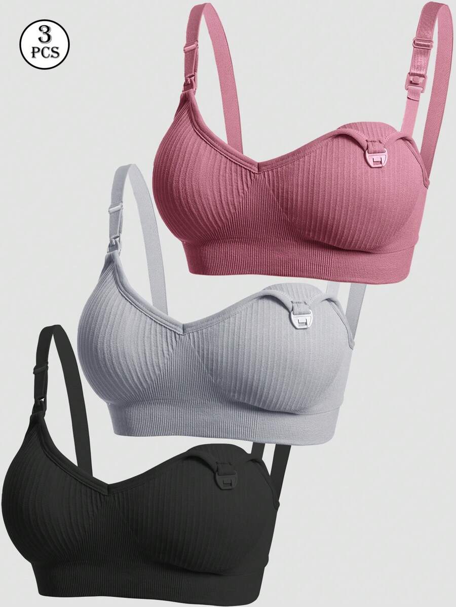 3-Pack Seamless Maternity Nursing Bras, Wireless Front-Snap Breastfeeding Sleep Bra with Removable Padding, Multicolor Set