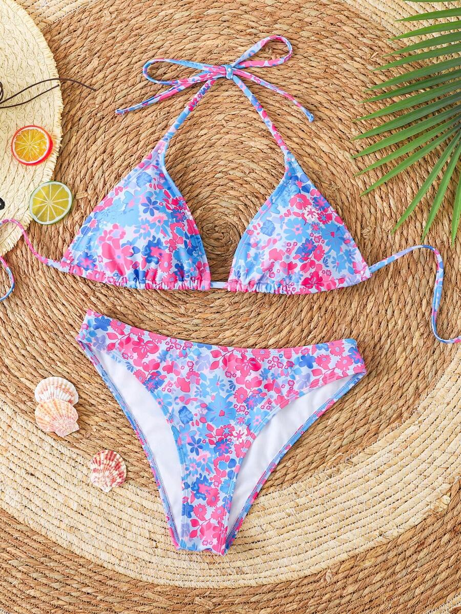 Women's Solid Halter Bikini Set - Lace Up, High Waist, Tie Detail, White