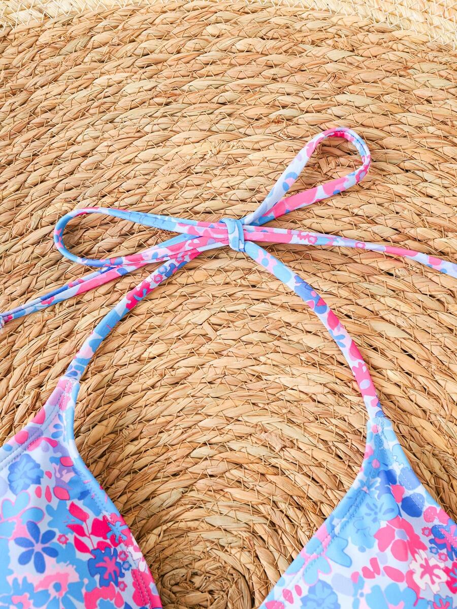 Swim Vcay Women's Summer New Contrast Color Striped Sexy Halter Triangle Cup Bikini Set