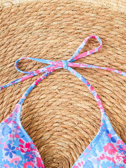 Swim Vcay Women's Summer New Contrast Color Striped Sexy Halter Triangle Cup Bikini Set