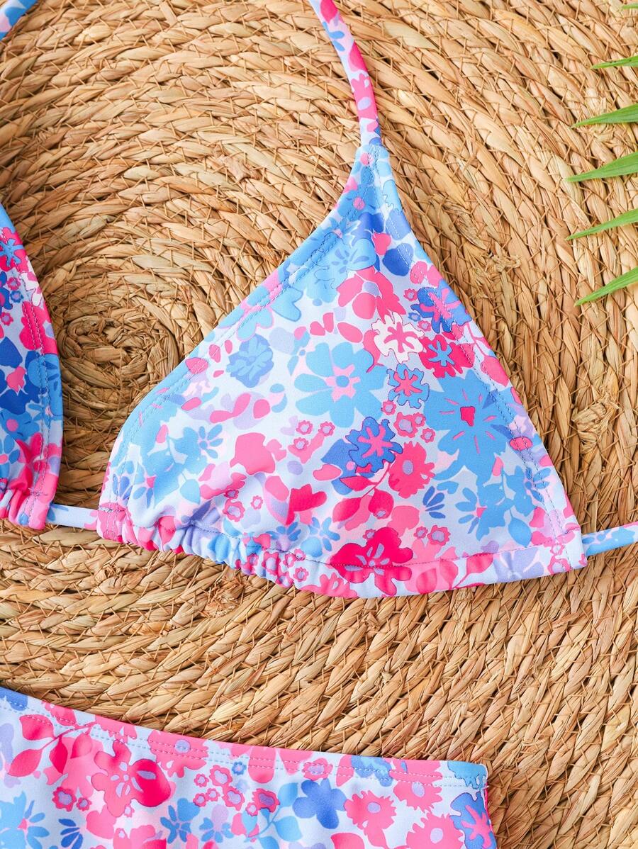 Swim Vcay Women's Summer New Contrast Color Striped Sexy Halter Triangle Cup Bikini Set