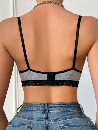 Lace Trim Nursing Bra Wireless Grey Maternity Strapless Bralette with Adjustable Straps for Daily Support