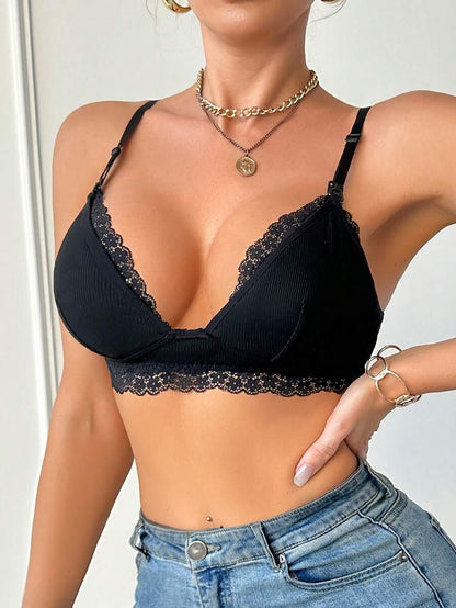 Lace Trim Nursing Bra Wireless Grey Maternity Strapless Bralette with Adjustable Straps for Daily Support