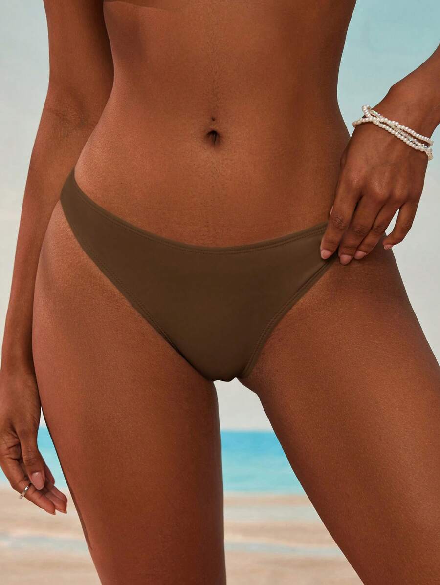 Swim Vcay Summer Beach Plain Ribbed Knit Bikini Bottom