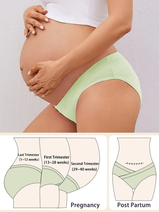 Molasus Maternity Cotton Crossover Underwear - Under Bump Pregnancy Bikini Soft Stretch Briefs