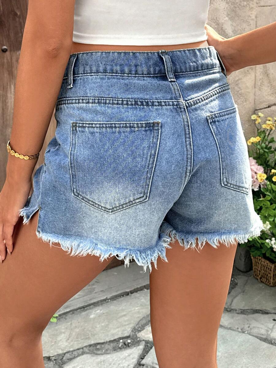 Black Maternity Denim Shorts with Frayed Hem – Casual High-Waisted Mini Shorts with Belt Loops & Zipper Fly – 67% Cotton Summer Essential