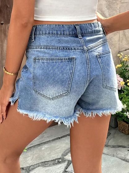 Black Maternity Denim Shorts with Frayed Hem – Casual High-Waisted Mini Shorts with Belt Loops & Zipper Fly – 67% Cotton Summer Essential