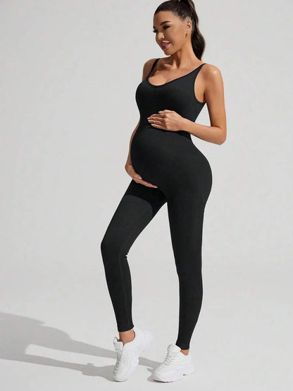 Solid Color Sleeveless Maternity Jumpsuit, Maternity Jumpsuit, Maternity Wear