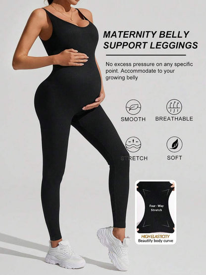 Yellow Rib-Knit Asymmetrical Neck Maternity Jumpsuit - High Stretch Sleeveless Skinny Fit Capri One Piece - Casual Sporty Maternity Wear