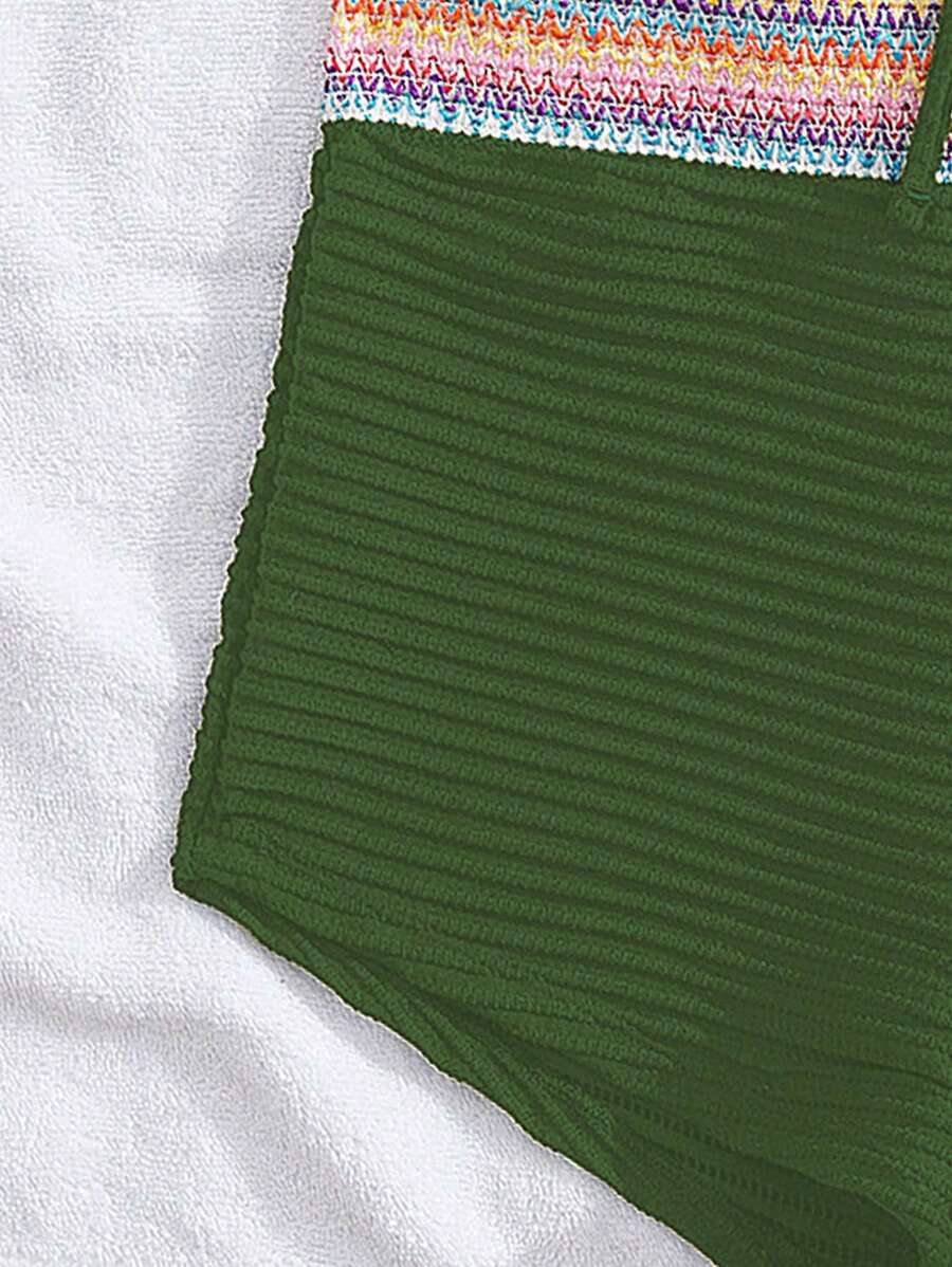 Women's 2-Piece Lace-Up Bikini Set - Twist Halter, Tie Back, High Waist Shorts, Mint Green