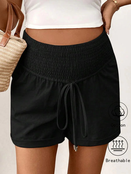 Dusty Pink 100% Cotton Maternity Shorts – Comfortable Drawstring Waist Track Shorts with Pockets for Summer Casual & Beach Wear