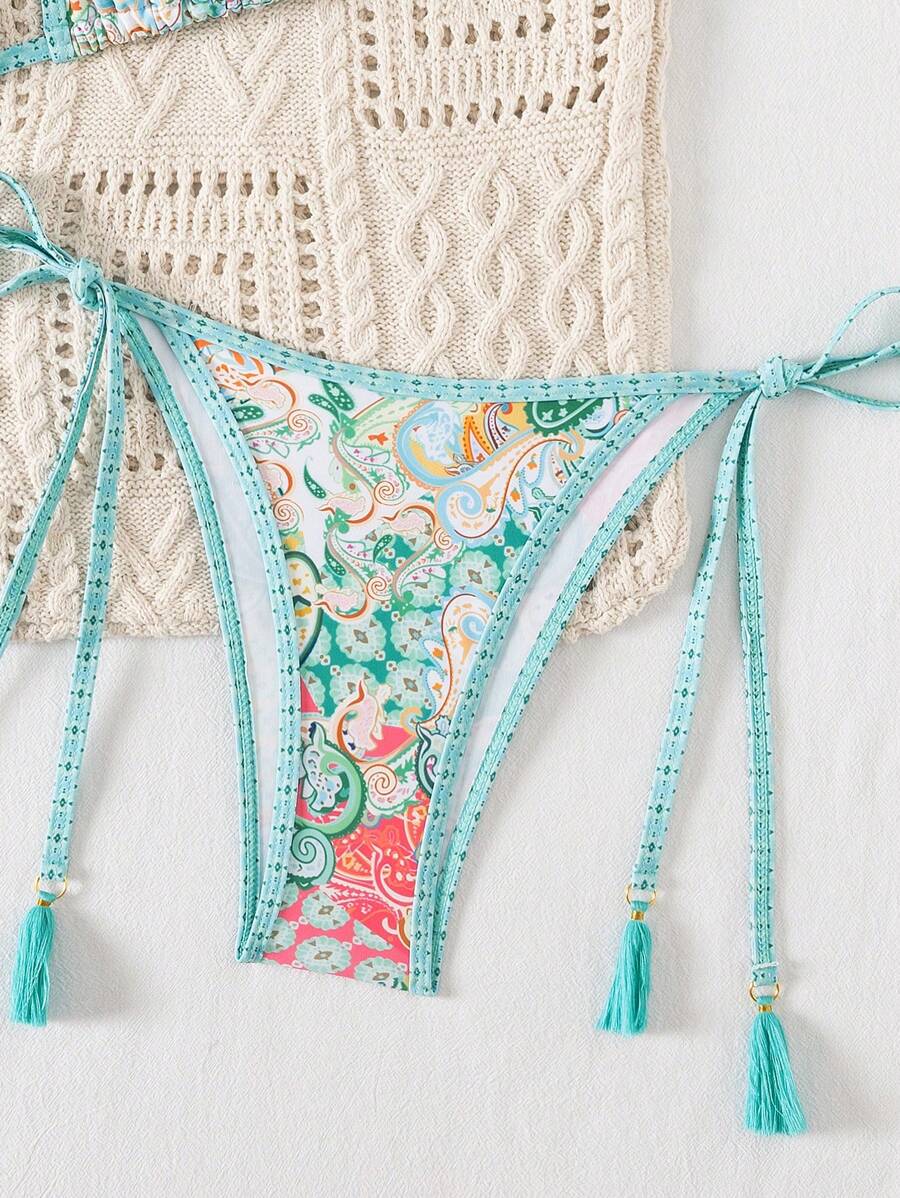 Swim Vcay Women's Summer Vacation Beach Paisley Print Halter Neck Bikini Set