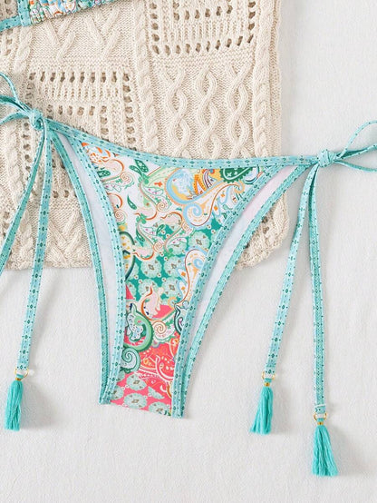 Swim Vcay Women's Summer Vacation Beach Paisley Print Halter Neck Bikini Set