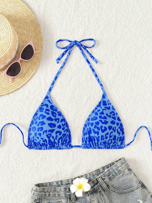 Swim Vcay 1pc Women's Leopard Print Halter Bikini Top For Summer Beach Vacation