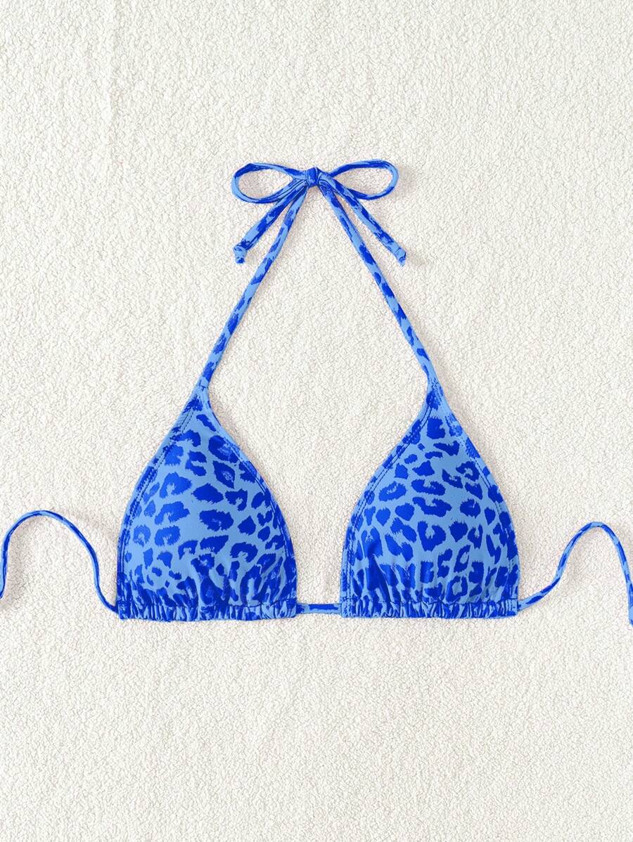 Swim Vcay 1pc Women's Leopard Print Halter Bikini Top For Summer Beach Vacation