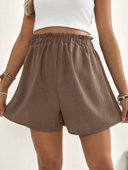 Maternity Mini Shorts - Adjustable Waist, Lettuce Trim, Loose Fit, Mocha Brown