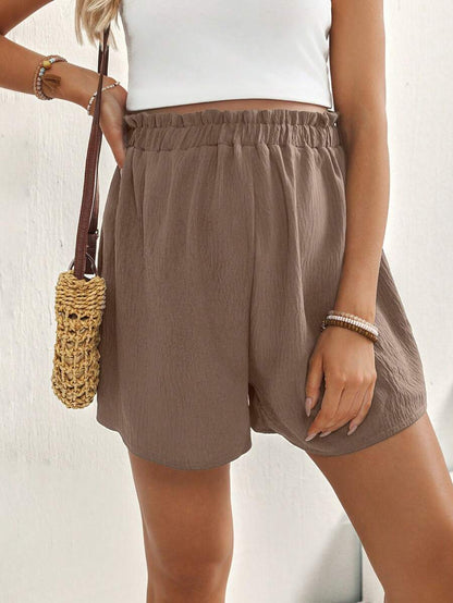 Maternity Mini Shorts - Adjustable Waist, Lettuce Trim, Loose Fit, Mocha Brown