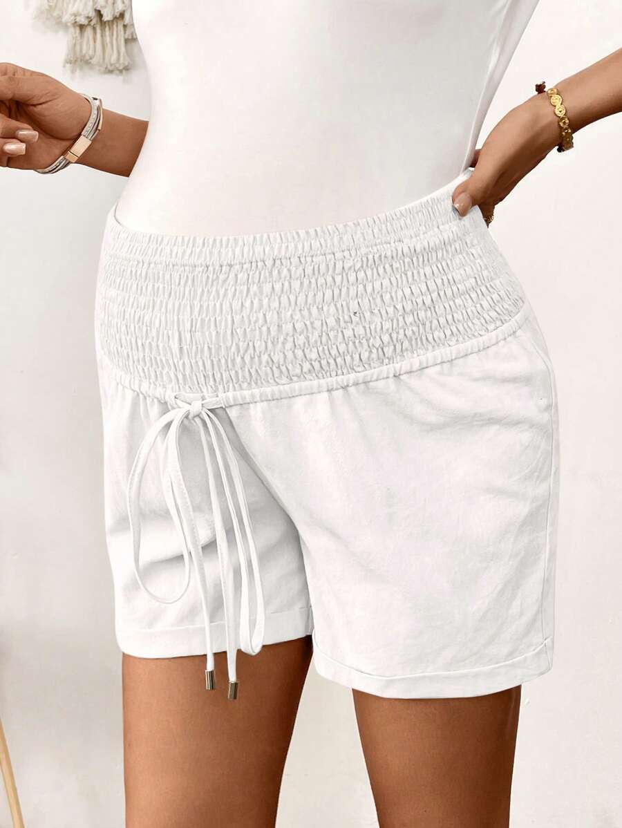 Dusty Pink 100% Cotton Maternity Shorts – Comfortable Drawstring Waist Track Shorts with Pockets for Summer Casual & Beach Wear