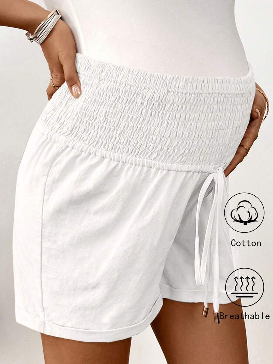 Dusty Pink 100% Cotton Maternity Shorts – Comfortable Drawstring Waist Track Shorts with Pockets for Summer Casual & Beach Wear