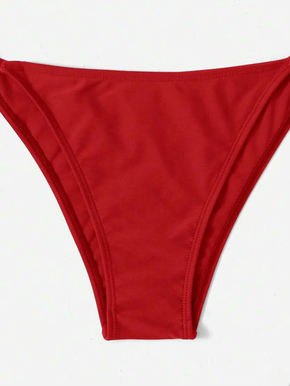 Women's Plain Halter Bikini Set - Knot Detail, Tie Side, Triangle Cup, Navy Blue