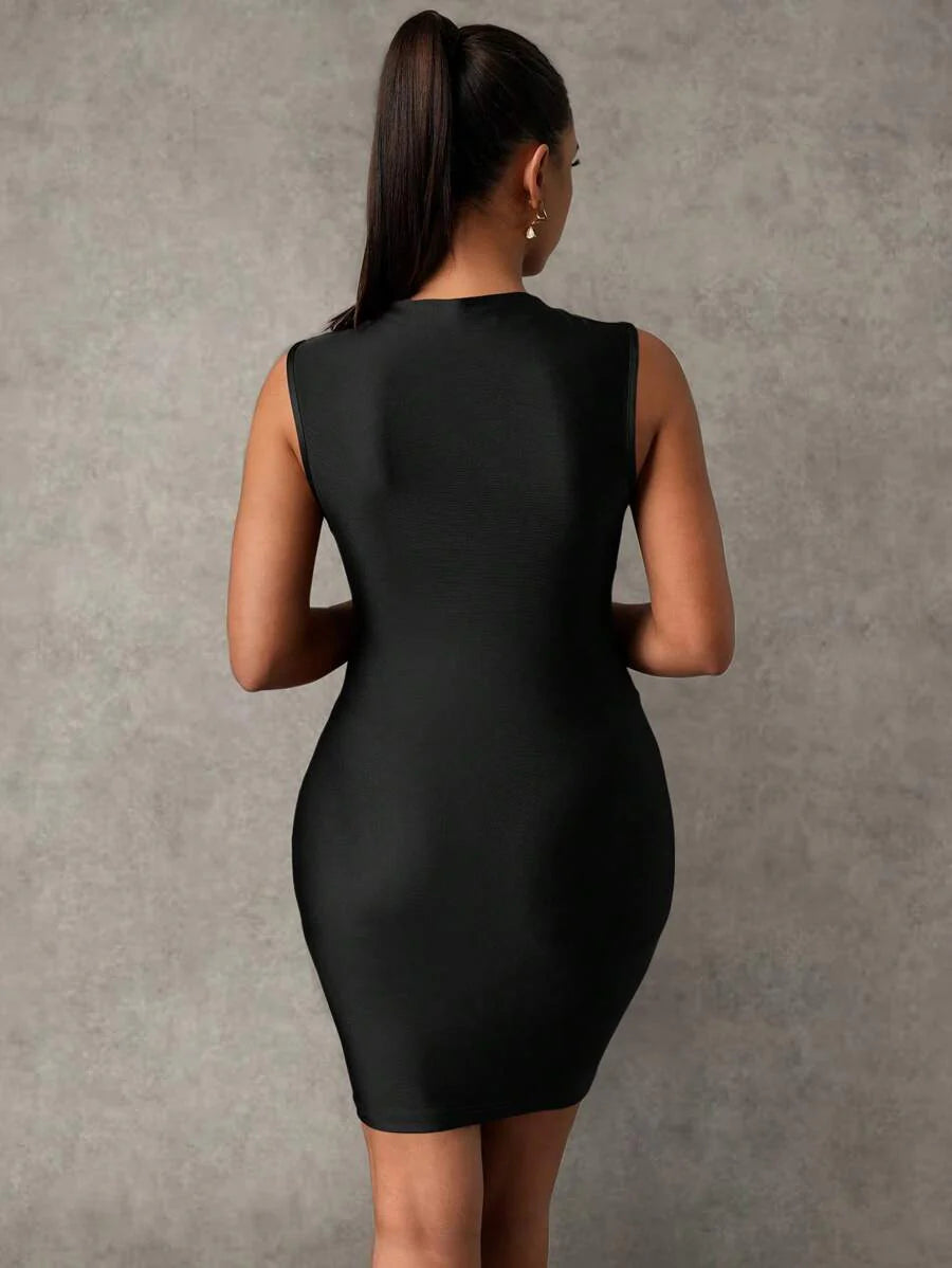 Maternity Sleeveless Zip-Front Mini Tank Dress Elegant Ruched Army Green Slim Fit High Stretch Knitted Pencil Dress for Summer Beach