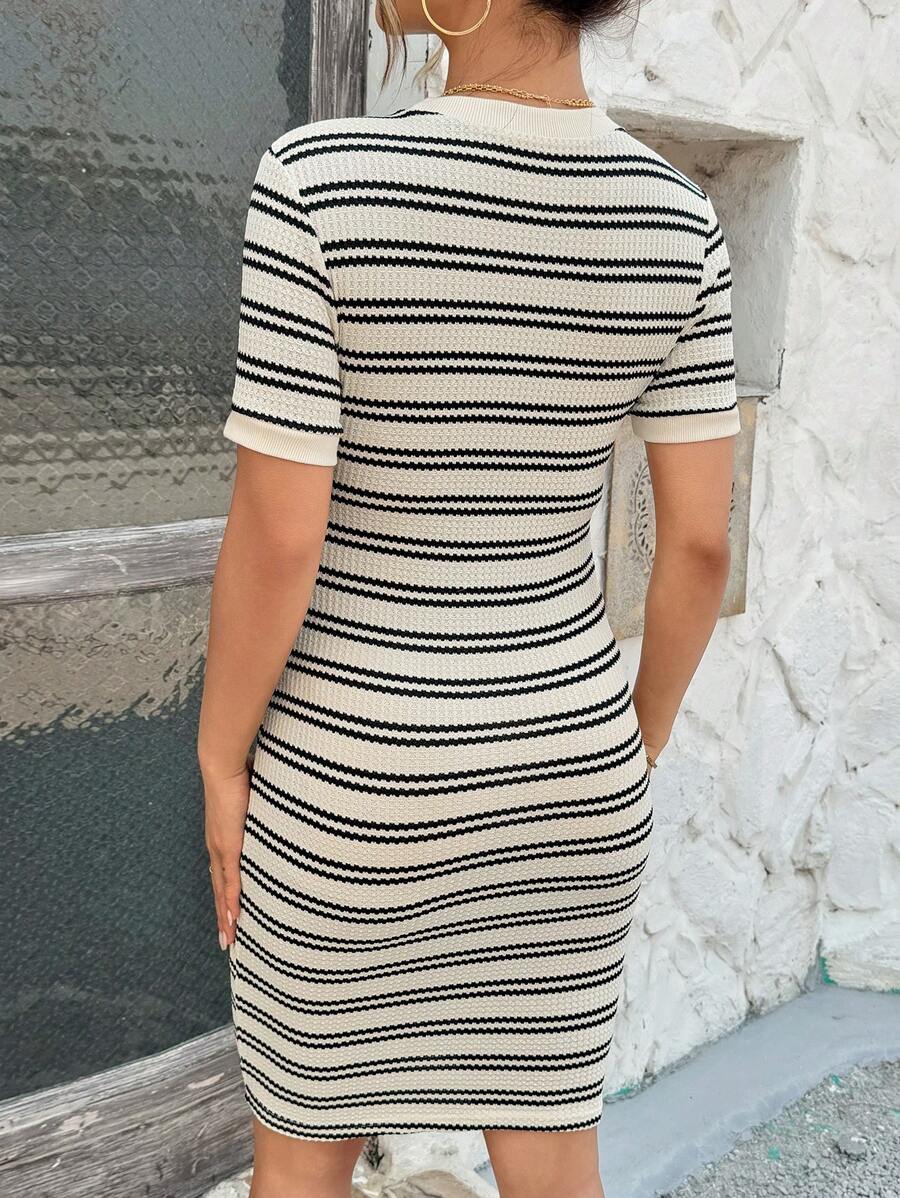 Maternity Short Sleeve Striped Slim Fit Ribbed Dress Casual Crew Neck Bodycon Pencil Dress for Home and Daily Wear