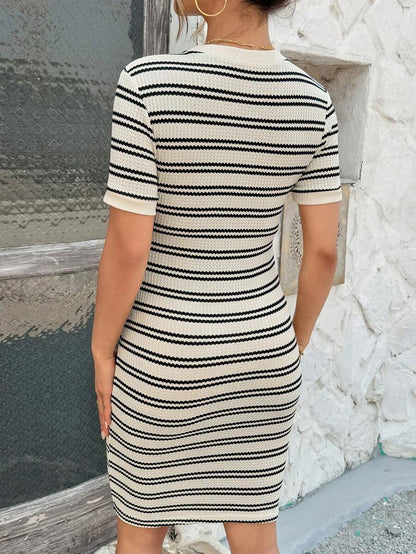 Maternity Short Sleeve Striped Slim Fit Ribbed Dress Casual Crew Neck Bodycon Pencil Dress for Home and Daily Wear