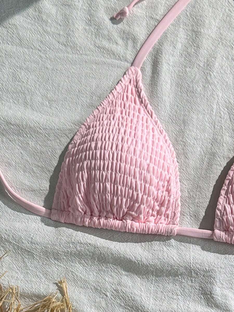 Swim Basics Women's Solid Color Halter Neck Sexy Bikini Set Bathing Suit For Summer Beach