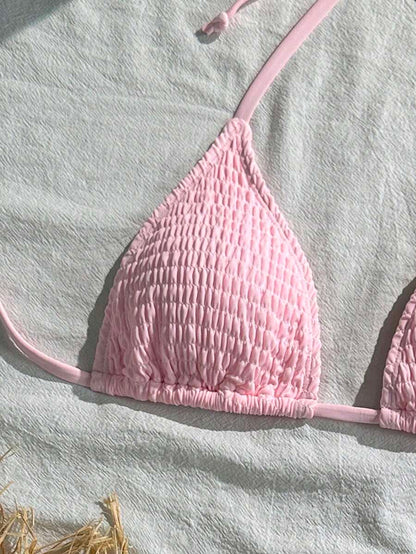 Swim Vcay Solid Color Halter Twist Bikini Two Pieces Swimwear, Suitable For Summer