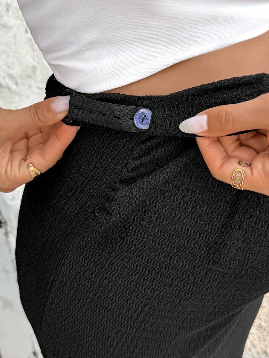 Maternity High Waist Side Slit Pencil Skirt Long Coffee Brown Skinny Fit Knit Skirt for Summer Beach and Casual Wear