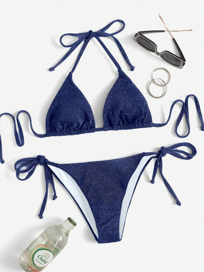 Swim Vcay Summer Beach Sparkly Glitter Halter Triangle Bikini