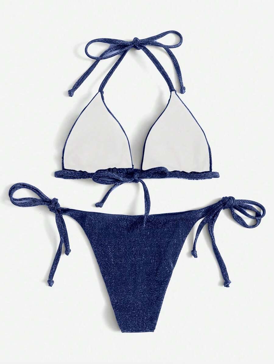 Swim Vcay Summer Beach Sparkly Glitter Halter Triangle Bikini