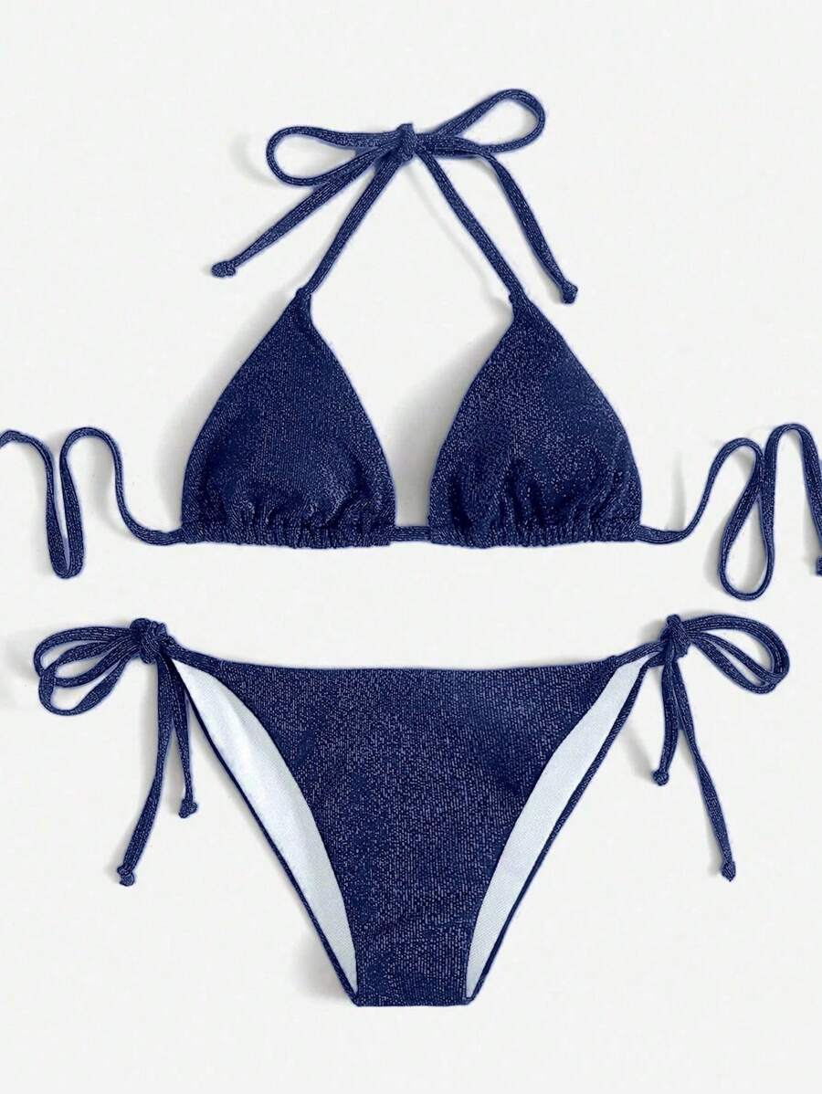 Swim Vcay Summer Beach Sparkly Glitter Halter Triangle Bikini