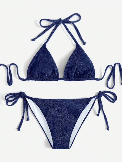 Swim Vcay Summer Beach Sparkly Glitter Halter Triangle Bikini