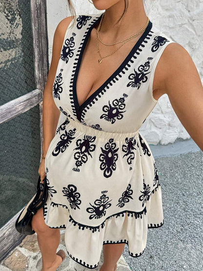 Maternity Cami Mini Dress - V Neck, Sleeveless, Floral, Flared Hem, Slim Fit, Multicolor