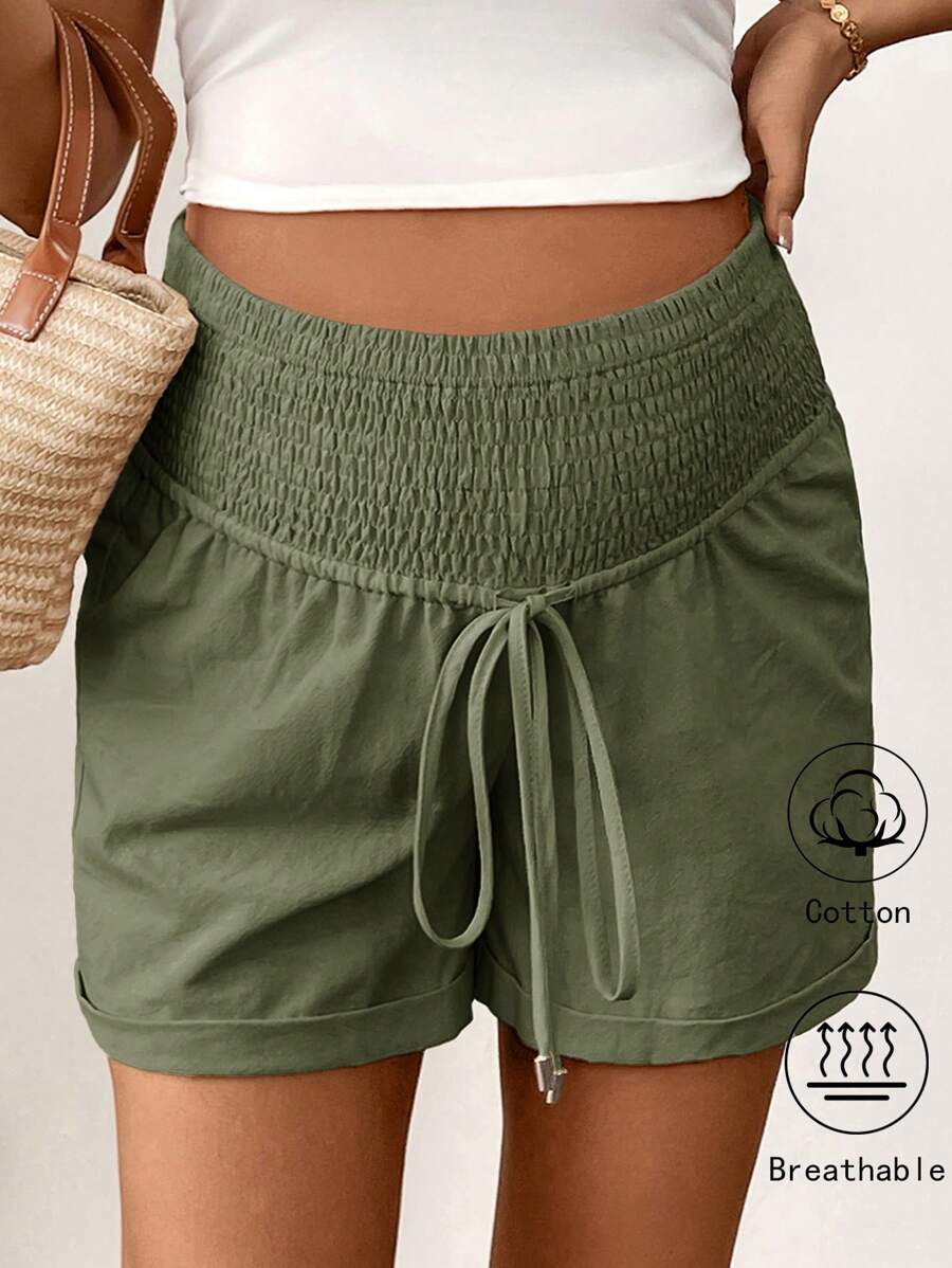 Dusty Pink 100% Cotton Maternity Shorts – Comfortable Drawstring Waist Track Shorts with Pockets for Summer Casual & Beach Wear