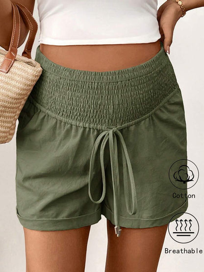 Dusty Pink 100% Cotton Maternity Shorts – Comfortable Drawstring Waist Track Shorts with Pockets for Summer Casual & Beach Wear