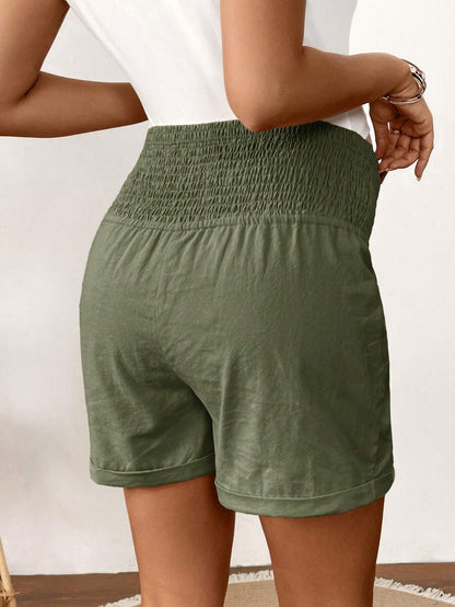 Women's Cotton Linen Casual Beach Shorts with Drawstring Waist and Pockets, Loose Fit Army Green Summer Track Shorts for Country Concerts