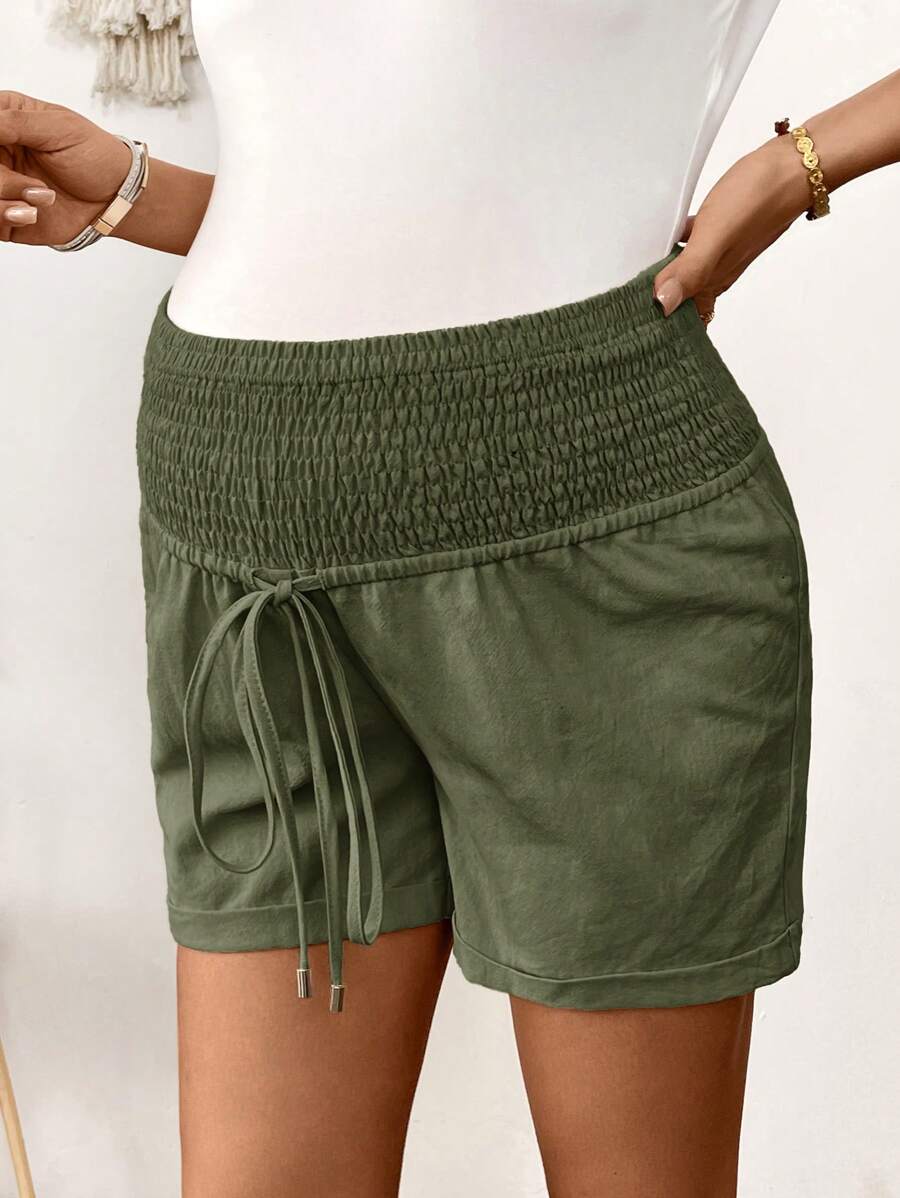 Women's Cotton Linen Casual Beach Shorts with Drawstring Waist and Pockets, Loose Fit Army Green Summer Track Shorts for Country Concerts