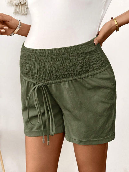 Women's Cotton Linen Casual Beach Shorts with Drawstring Waist and Pockets, Loose Fit Army Green Summer Track Shorts for Country Concerts