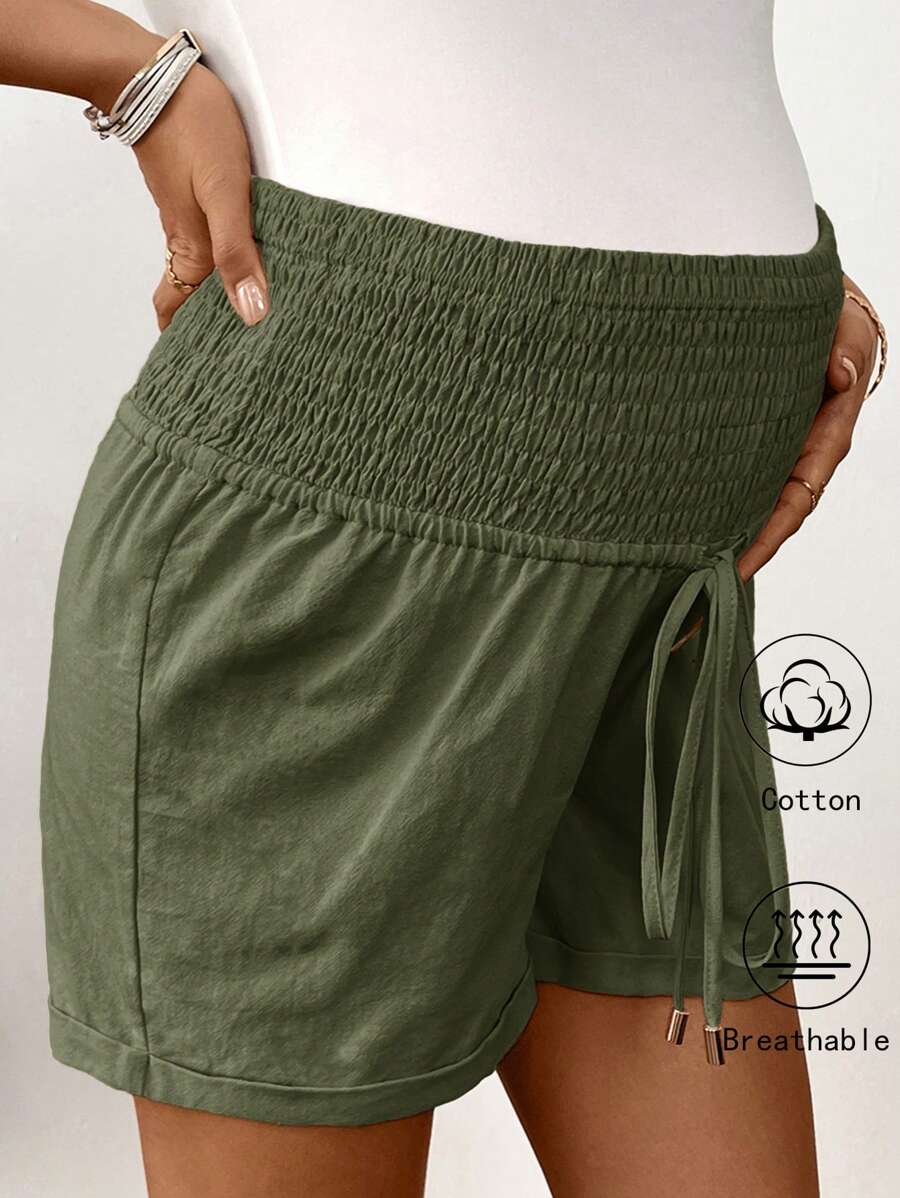 Dusty Pink 100% Cotton Maternity Shorts – Comfortable Drawstring Waist Track Shorts with Pockets for Summer Casual & Beach Wear