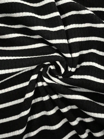 Black Rib-Knit Striped Maternity Tank Top - Slim Fit Sleeveless Round Neck Summer Camisole for Casual Street Style