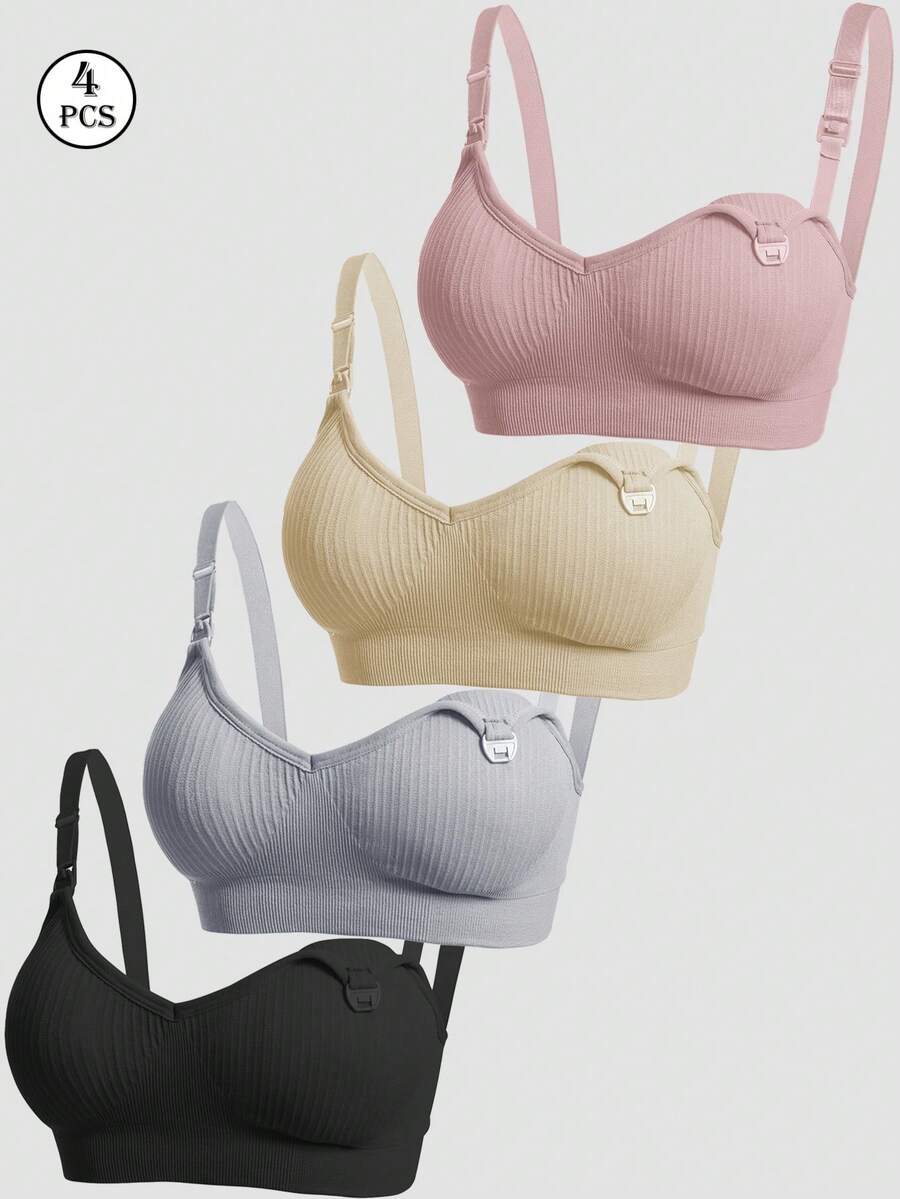 4PCS Maternity Nursing Bras Set Women Sexy Front Clip Comfortable Breastfeeding Lingerie Support Bra