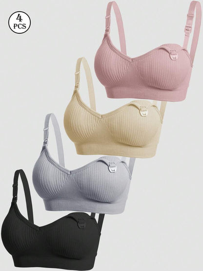 4PCS Maternity Nursing Bras Set Women Sexy Front Clip Comfortable Breastfeeding Lingerie Support Bra