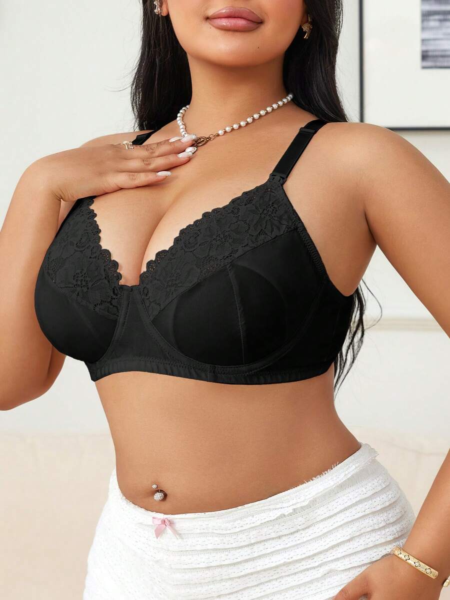 Plus Size Lace Nursing Bra - Hook Closure Underwire Lift Support, Breastfeeding Lingerie